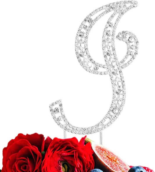 LINGPAR Letter I Cake Topper Rhinestone Crystal Silver Letter for Wedding or Anniversary Birthday Party Decoration Supplies