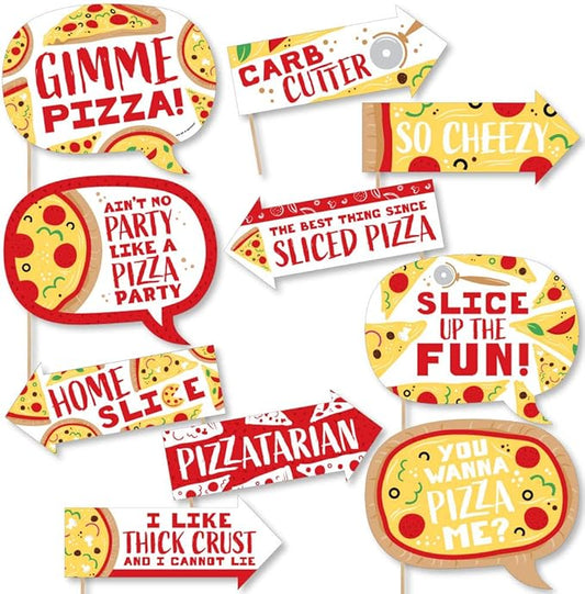 Big Dot of Happiness Funny Pizza Party Time - Baby Shower or Birthday Photo Booth Kit - 10 Piece