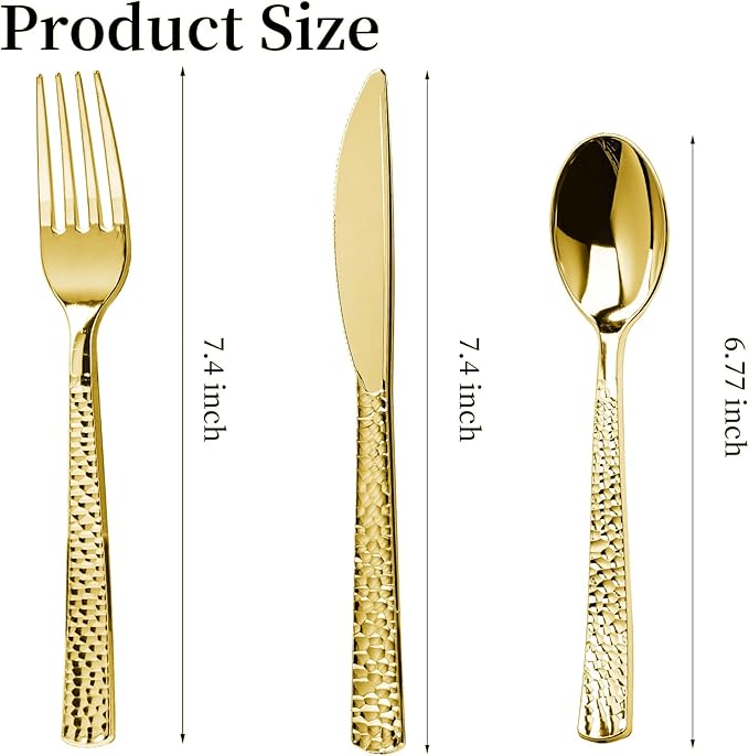 150PCS Gold Plastic Silverware, Heavy Duty Plastic Cutlery Set, Disposable Utensils - 50 Forks, 50 Spoons and 50 Knifes for Party, Wedding and Events