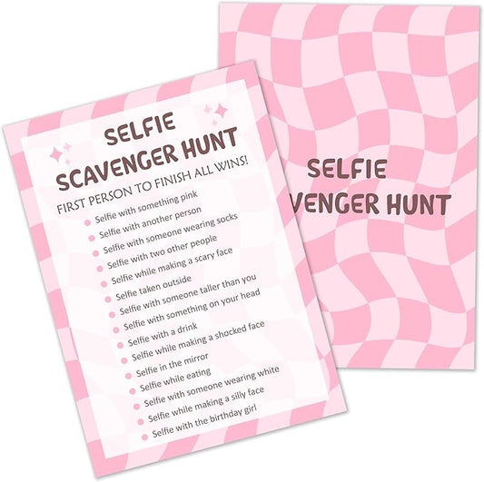Selfie Scavenger Hunt Birthday Party Games Cards for Birthday Sleepover Slumber Party Pink Sweet Party Favors & Supplies Activity for Women Set of 20 - YY026
