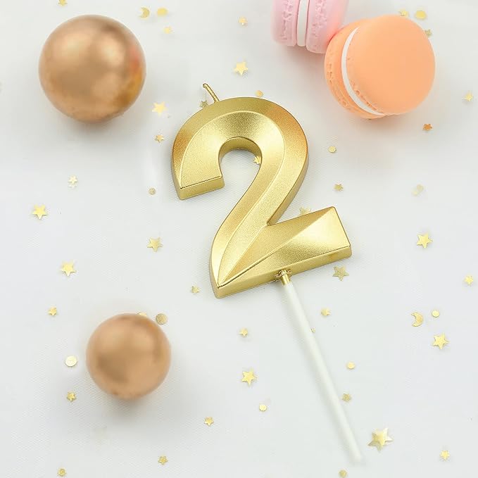 2.76 Inch Diamond Gold 2 Number Birthday Candles, Gold Number Candles, Cake Number Candles, Party Celebration