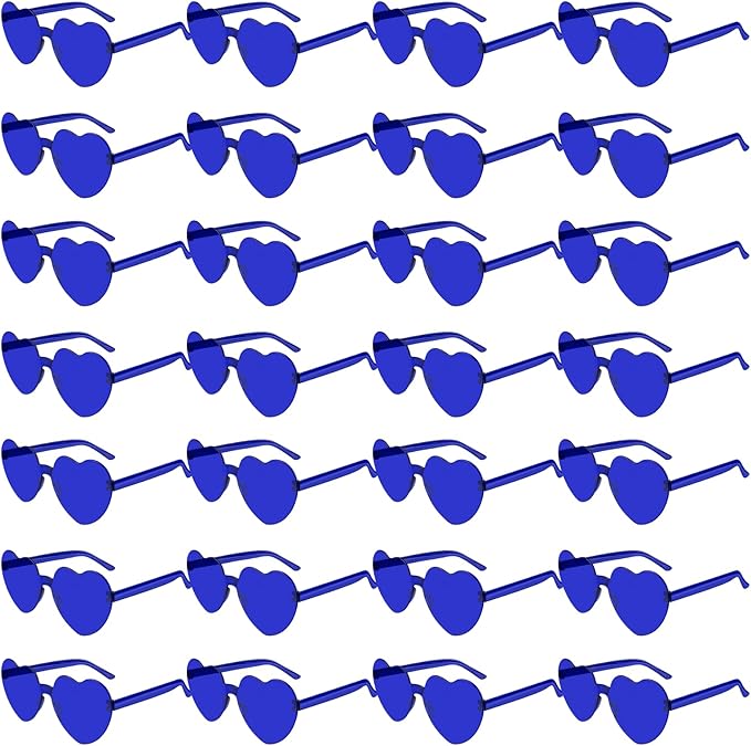 28 Pack Heart Shaped Sunglasses for Women Rimless Heart Glasses Bulk Mardi Gras Candy Color Sunglasses for Party