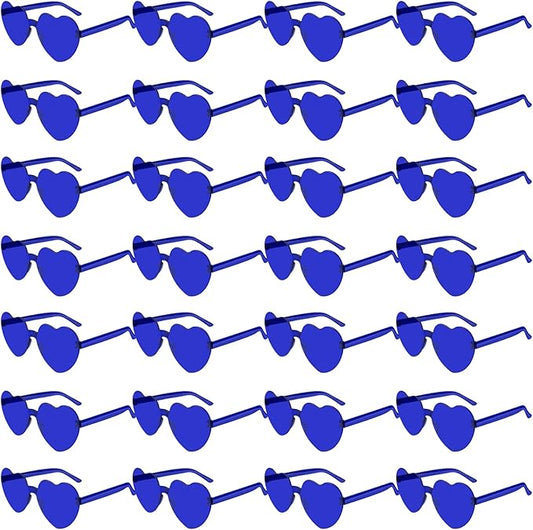 28 Pack Heart Shaped Sunglasses for Women Rimless Heart Glasses Bulk Mardi Gras Candy Color Sunglasses for Party