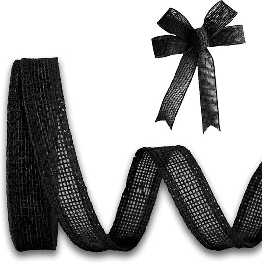 Black Burlap Ribbon 1/2 inch X 10 Yard Natural Linen Woven Ribbon DIY Handmade Edging Production Wreath Holiday Decoration Gift Ribbons for Gift Wrapping Black Jute Linen Ribbons