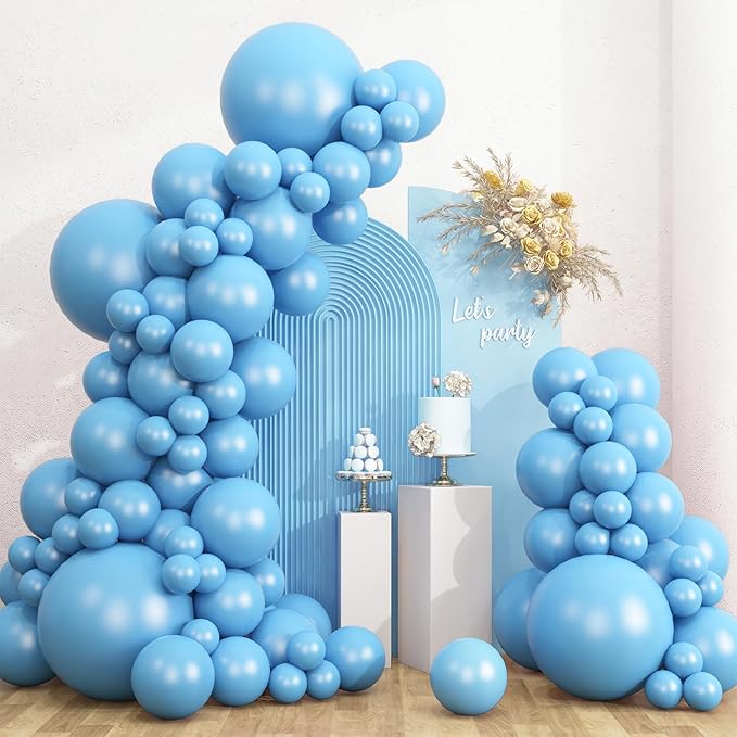 RUBFAC 135pcs Light Blue Balloons Different Sizes 18 12 10 5 Inch for Garland Arch, Sky Blue Balloons for Birthday Gender Reveal Baby Shower Party Decoration