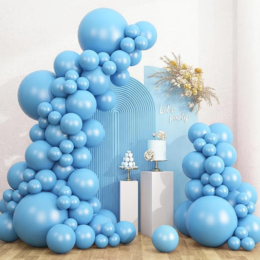 RUBFAC 135pcs Light Blue Balloons Different Sizes 18 12 10 5 Inch for Garland Arch, Sky Blue Balloons for Birthday Gender Reveal Baby Shower Party Decoration