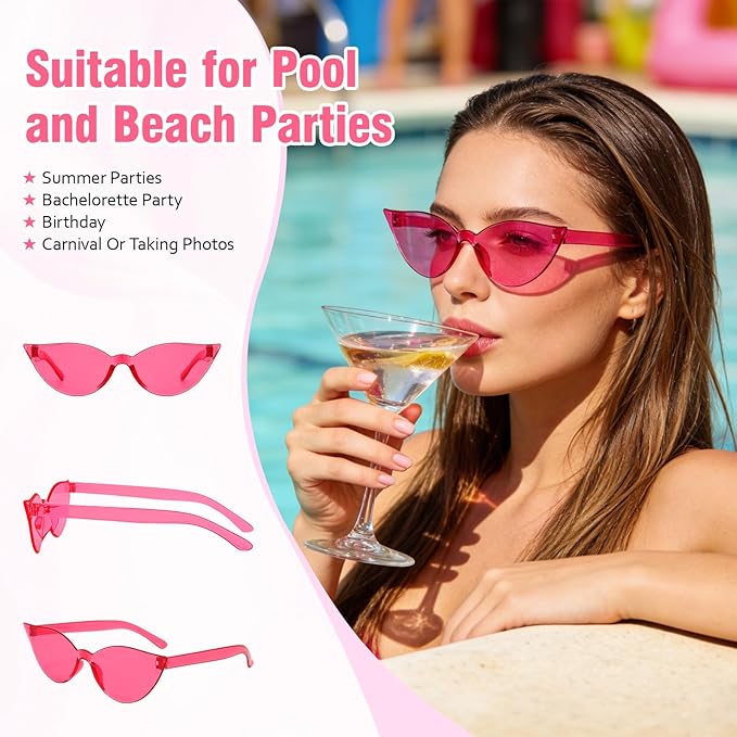 Pibupibu 36 Pcs Rimless Heart/Star/Butterfly/Flame/Cateye Party Sunglasses Bulk for Women Men, Fun Bachelor Party Glasses