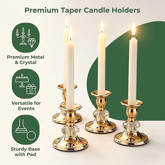 Candlestick Holders Taper Candle Holders, Candle Stick Candle Holder for Table Centerpiece, Wedding Reception, Festive Christmas Mantel Decoration or Home Decor(Golden, 6 Sets(12 Pcs))