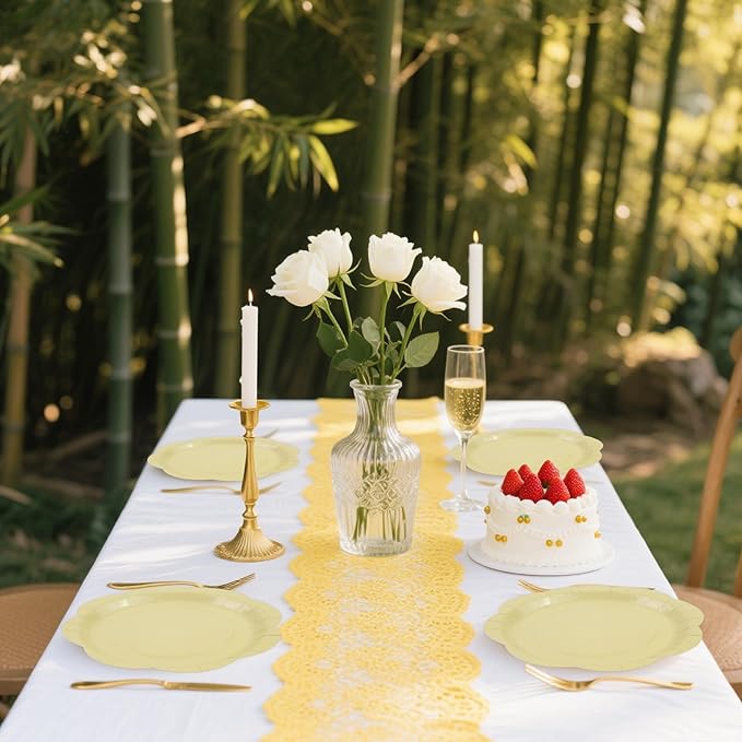 30 Pack Yellow Paper Plates 9 Inch, Disposable Scalloped Plates Cake Dessert Plate for Dinner Baby Shower Wedding Bridal Shower Birthday Party Supplies (Yellow, 9 inch)