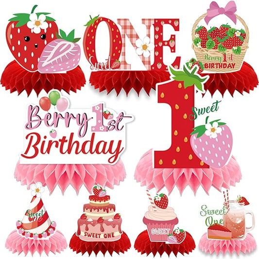 Berry First Birthday Decor - 9PCS Sweet One Birthday Party Decorations Cute Strawberry 1st Birthday Decorations Berry First Birthday Party Table Centerpiece Decor Supplies Baby Girls