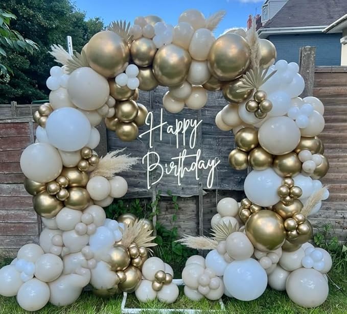 Sand White and Gold Balloon Arch Kit, 171Pcs White Nude Neutral Beige Metallic Gold Different Size Balloons for Boho Wedding Baby Bridal Shower Engagement Birthday Party Decorations Backdrop