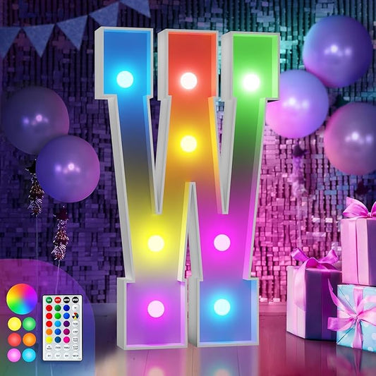 imprsv 3FT Colorful Marquee Letters W, 18 Colors Large Light up Letters Alphabet Sign with Remote, Big Marry Me Sign, Birthday Party Decorations Anniversary Wedding Decoration