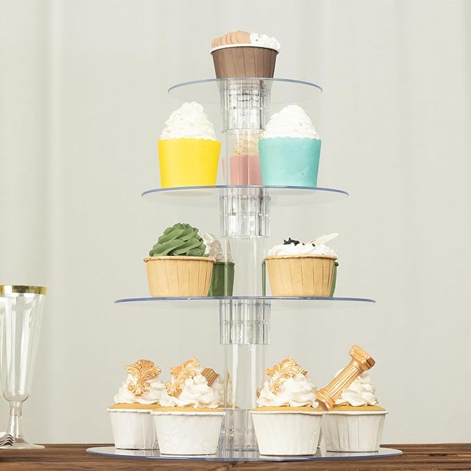 Efavormart 4-Tier Clear Heavy Duty Round Acrylic Cake Stand, Cupcake Tower Dessert Holder Display Stand with Film Sheets - 14" Tall