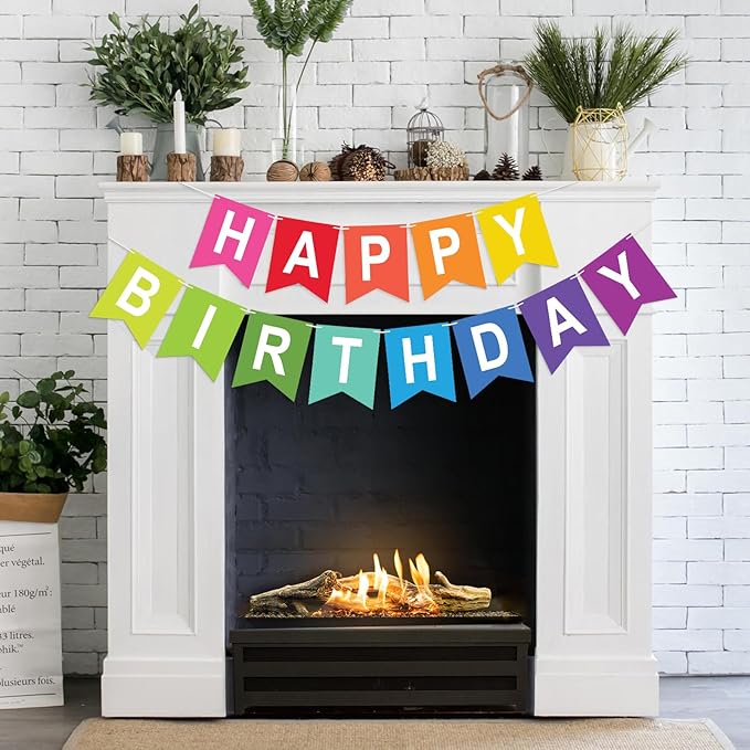 Happy Birthday Banner Birthday Party Banner NO DIY Happy Birthday Sign Pre-Strung Birthday Hanging Decoration for Women Girl Men Boy Party Supplies (Multicolor)