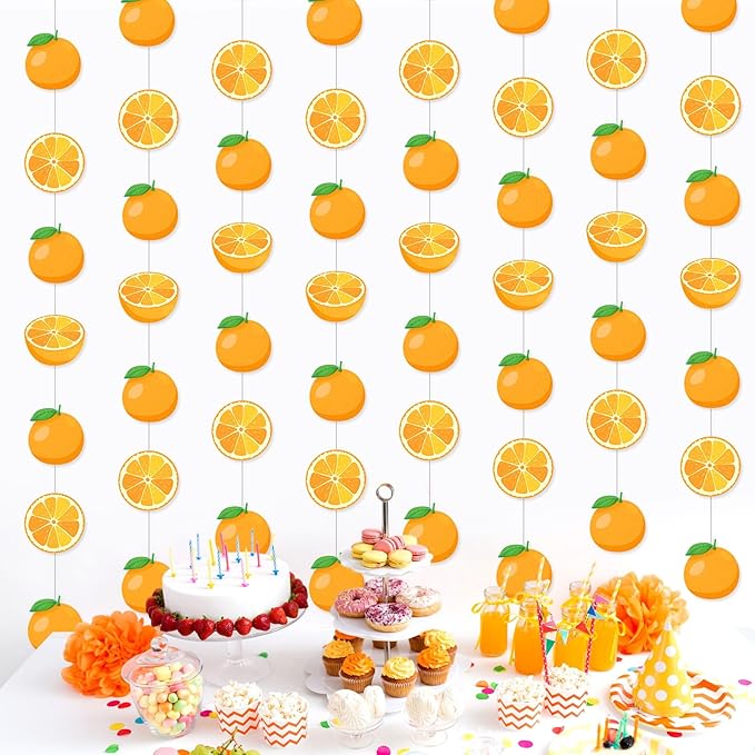 Daifunli 8 Pcs Orange Party Decorations Citrus Slice Birthday Hanging Garlands Banner Tangerine Paper Cutouts Streamer for Little Cutie Orange Baby Shower Wall Ceiling Spritz Decor Supplies