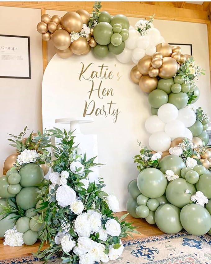 Sage Green White Gold Garland Arch Kit 173Pcs Latex Balloons - 22 18 12 10 5in Different Size Party Balloon Arch Kit for Birthday Baby Shower Wedding Gender Reveal Bridal Party Decoration