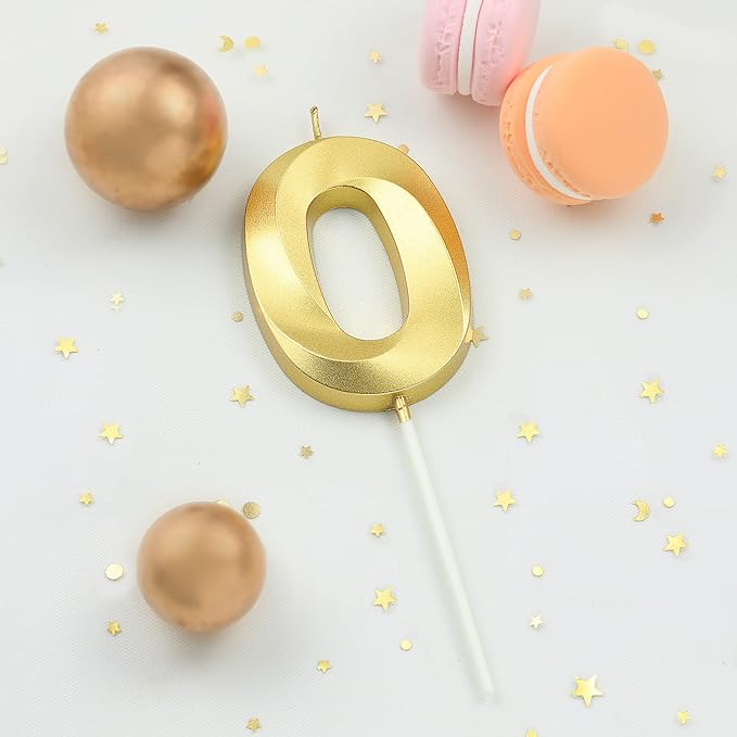2.76 Inch Diamond Gold 0 Number Birthday Candles, Gold Number Candles, Cake Number Candles, Party Celebration