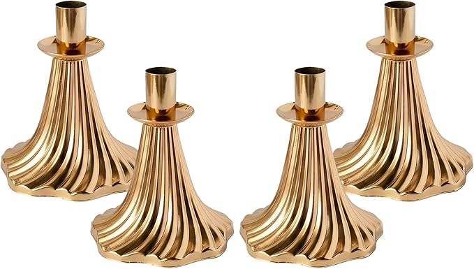 Taper Candle Holders Set of 4 - Victorian Style Gold Vintage Modern Decor, Table Mantel Centerpiece for Wedding Housewarming, Fits Standard Taper Candles