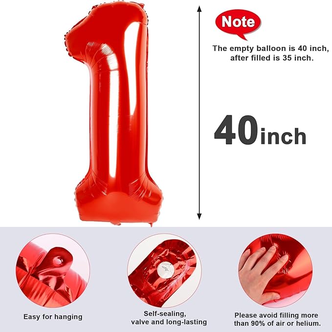 12 Number Balloon 40 Inch, Red Large Number Balloons Birthday Gift for 12 21 Years Old, Maylar Balloon Decorations for Wedding Engagement Graduations Memorial Day's