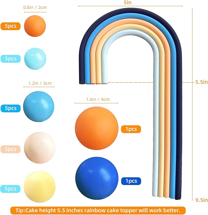 Blue Rainbow Cake Toppers Mini Balls Blue Orange Dog Cake Decorations for Birthday Baby Shower Party Supplies (Dark Blue)