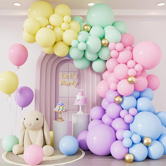 Pastel Rainbow Balloon Arch Kit Garland, Macaron Balloon Arch 137Pcs Pastel Balloons Different Sizes Spring Balloons for Spring Birthday Baby Shower Easter Unicorn Party Decorations