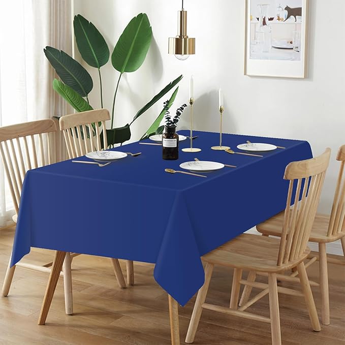 QIKSION Navy Blue Plastic Table Cloth Disposable 2 Pack, 54 x 108 Inch Tablecloths for Party, Graduation, Patriotic, Veterans Day Decorations, Dark Blue Rectangle Table Cover