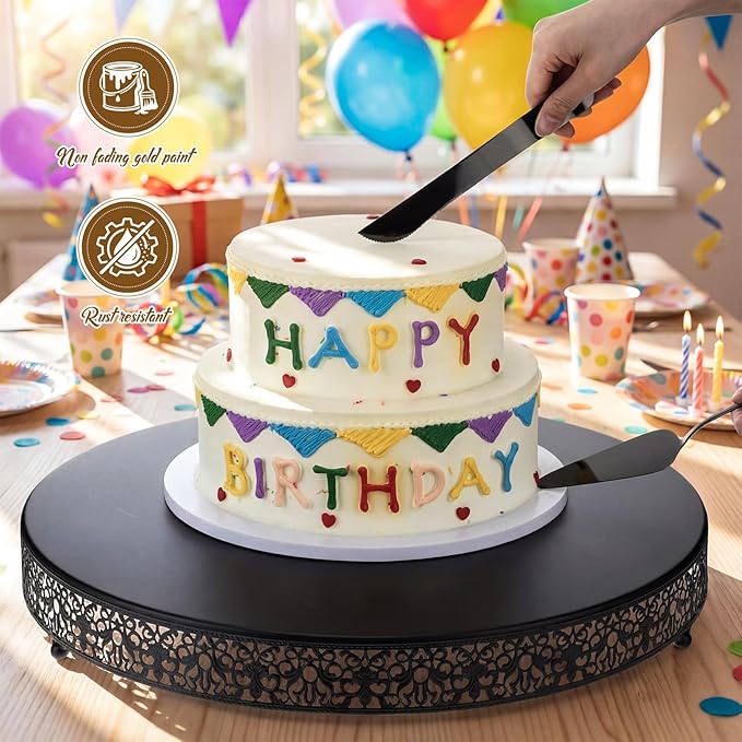 Wenqik 20 Inch Black Cake Stand Set Metal Round Cupcake Dessert Stand with Cake Cutting, Spatula Wedding Cupcake Pastry Display Candy Holder Display for Wedding Party Birthday Baby Shower(Classic)