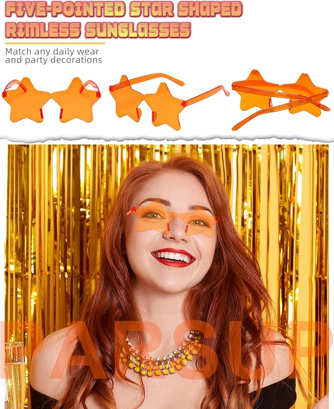 14 Pairs Star Shaped Rimless Sunglasses Frameless Star Sunglasses Transparent Candy Color Glasses Tinted Eyewear Bachelorette Party Favors Photo Booth Props, Aircraft Box Well Packaged,14 Colors