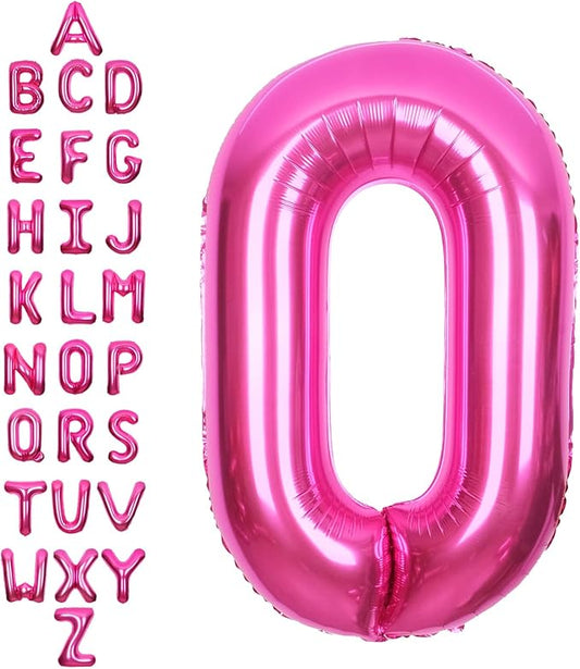 SUWEN 40 Inch Hot Pink Large O Letter Balloons Big Foil Helium Letter Balloons A-Z Jumbo Mylar Happy Birthday Party Decorations for Woman Anniversary Party Supplies