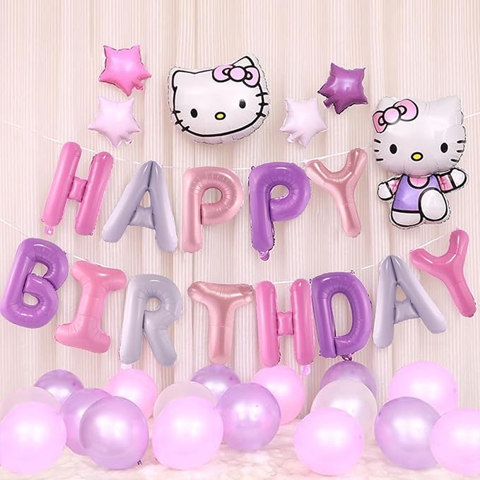 CANREVEL Happy Birthday Banner 13pcs 16 Inch Mylar Foil Letters Balloons Birthday Party Decorations for Kids and Adults - 3D Pink Purple