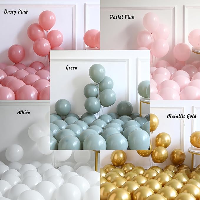 Bridal Shower Balloon Arch Garland Kit, 139pcs Sage Green Retro Dusty Pink Metallic Gold Balloons for Bachelorette Bride To Be Wedding Birthday Party Decorations