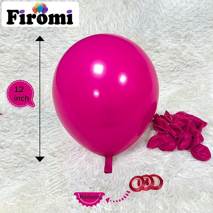 Firomi Hot Pink Balloons 12-inch 100 Pack Big Helium Round Magenta Thicken Latex Balloon for Wedding Birthday Party (with 3 Ribbons)