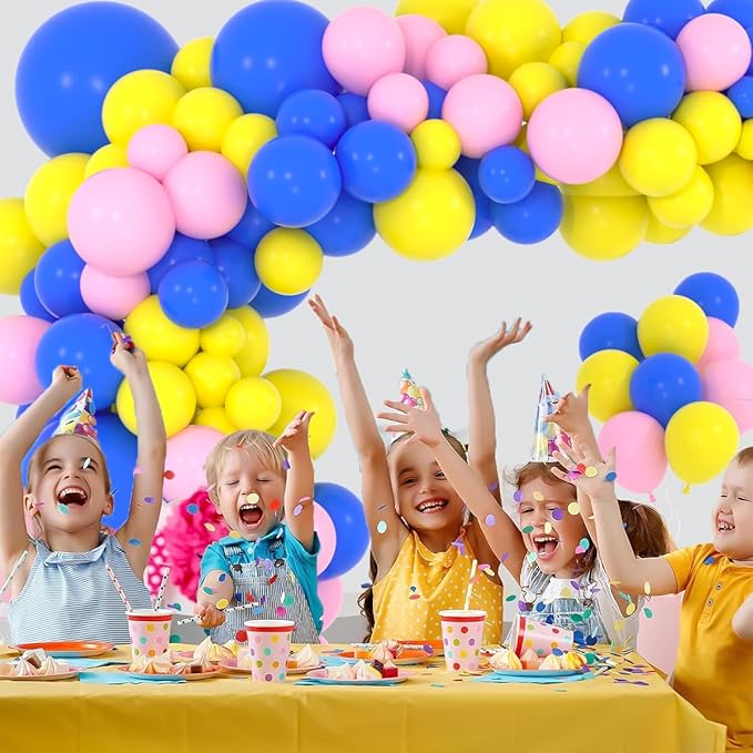 Royal Blue Yellow Pink Balloon Garland Arch Kit - 122PCS Pink Yellow Balloons Blue Balloons Garland for Birthday Wedding Baby Shower Graduation Anniversary Party Decorations