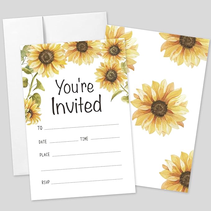 20 Sets You're Invited Sunflower Invitations With Envelopes,Sunflower Rustic Double-sided Printed Invitation Invite Cards for Wedding Bridal Shower Baby Shower Birthdays and Housewarming Parties