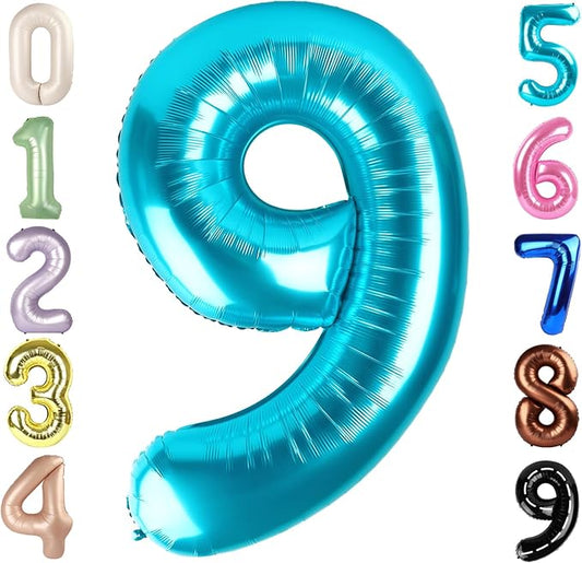 40 Inch Light Blue Numbers 9 Balloon, Balloons Decorations for 9 19 90 Birthday Party, Engagement, Wedding, Graduations, Photo Shoot Supplies