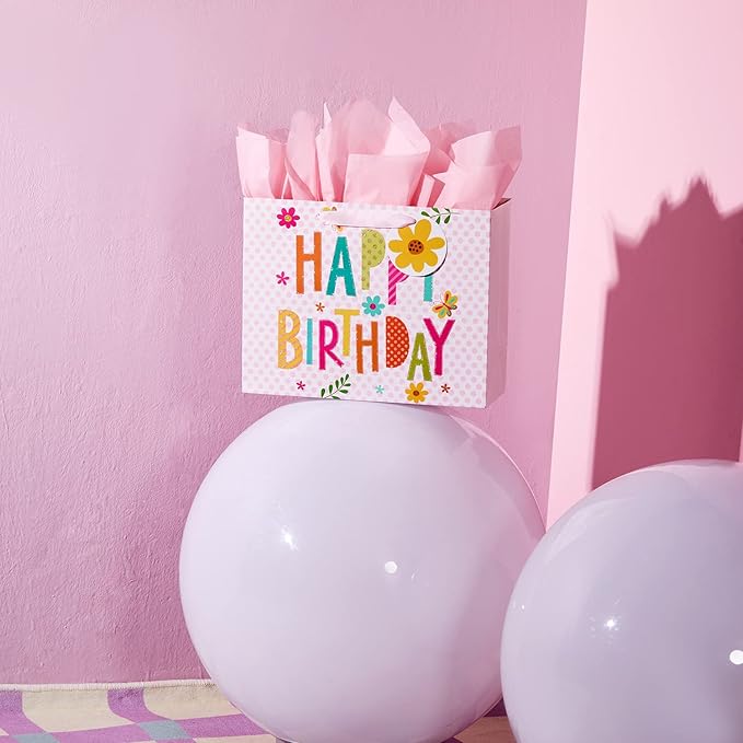 Bobobag 13" Pink Gift Bag with Tissue Paper for happy Birthday large gift bags for Girls