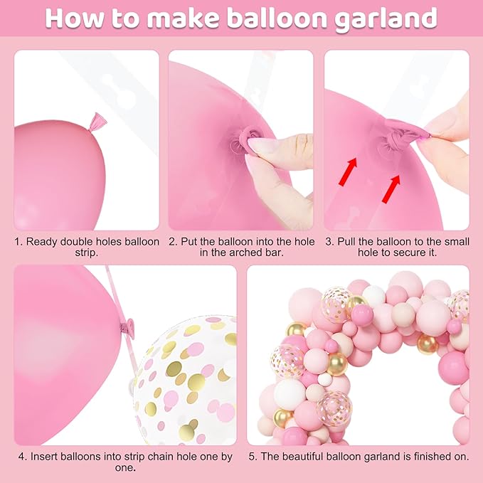 Amandir 144Pcs Pink Balloons Garland Arch Kit Light Pink Gold White Confetti Latex Metallic Balloons for Mothers Day Girl Birthday Baby Shower Wedding Graduation Party Decorations Supplies