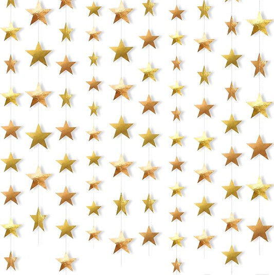 Patelai 78 Feet Glitter Star Garland Banner 2026 Party Decoration Double Side Star Hanging String Streamer Paper Twinkle for Graduation Wedding Birthday (Gold,Champagne Gold)
