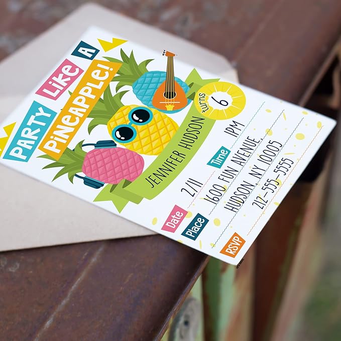 Pineapple Birthday Invitations with Envelopes - (Pack of 20) - Pineapple Invitations for Girls, Boys, Children, Toddlers, and More. Pineapple Party Supplies. Fill in Style
