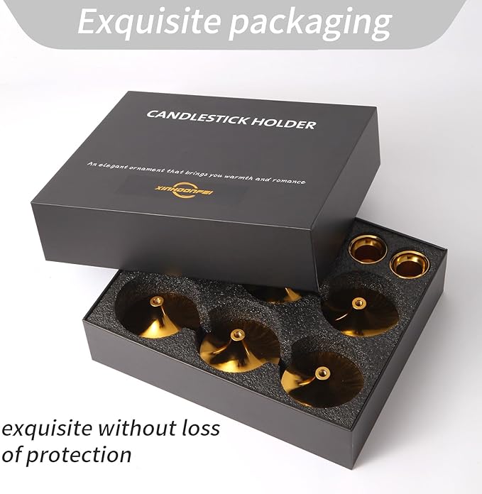 Xinhongfei 6-Piece Gold Candlestick Holder Set - Vintage-Modern Table Centerpiece for Weddings, Mantels, Home Decor Taper Candle Stands & Housewarming Gift