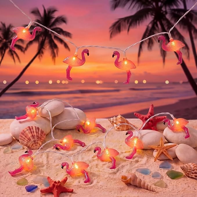 Flamingo String Lights, 12FT 20 LED Summer String Lights with UL Certified Plug, Waterproof Tropical Party Decorations for Patio, Warm White Hawaiian String Light for Garden Backyard Bedroom Decor