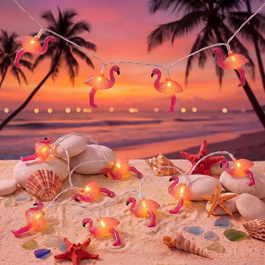 Flamingo String Lights, 12FT 20 LED Summer String Lights with UL Certified Plug, Waterproof Tropical Party Decorations for Patio, Warm White Hawaiian String Light for Garden Backyard Bedroom Decor