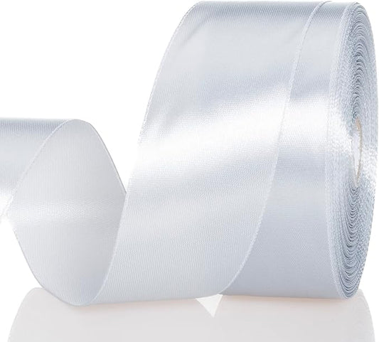 YASEO 1 1/2 Inch Silver Solid Satin Ribbon, 50 Yards Craft Fabric Ribbon for Gift Wrapping Floral Bouquets Wedding Party Decoration