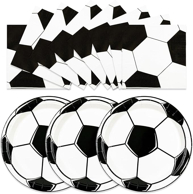 50PCS Soccer Plates and Napkins Party Decorations, 7inch Disposable Soccer Themed Birthday Paper Plates and Napkins Tableware Set Sports Party Supplies for Birthday Baby Shower Game Favors