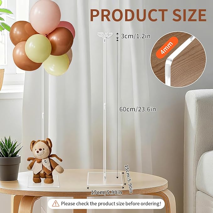 6 Pack Clear Acrylic Balloon Stand Kit, 23.6 Inch Reusable Balloon Sticks Holder with Base Perfect for Tabletop Centerpiece Party Event Decorations (23.6" 6 Pack)