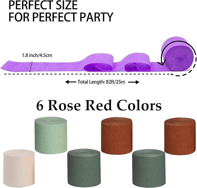 Suaxova Green and Orange Crepe Paper Streamers 6 Rolls 492ft, Pack of Sage Green Burnt Orange Ivory Theme Party Streamers for Party Decorations, Birthday, Wedding, Baby Shower, Graduation, Christmas
