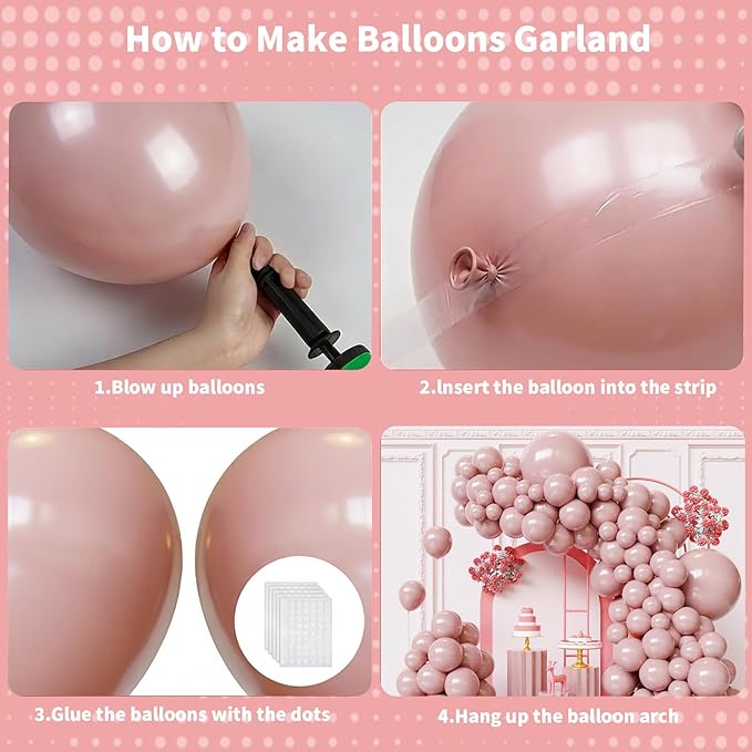 Dusty Pink Balloons Arch Kit,130pcs Blush Pink Balloon Garland,Different Sizes Pink Latex Balloons for Wedding,Birthday Party,Baby Shower,Gender Reveal,Anniversary Decorations
