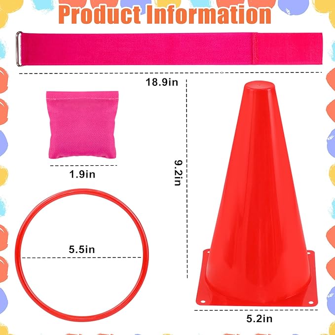 33Pcs Large 4 in 1 Valentines Day Games for Kids with Ring Toss, Plastic Cones, Bean Bags, 3-Legged Race Bands, Carnival Valentine's Games Activity Combo Set for Classroom Indoor Outdoor Party Yard