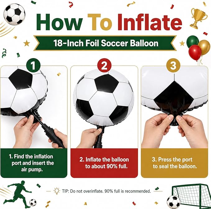 Soccer Balloons, Dark Green Red and Gold Football Theme Balloons with 4D Foil Football Balloon for Boys Kids Soccer Birthday Sports Themed Baby Shower Graduation Party Decorations