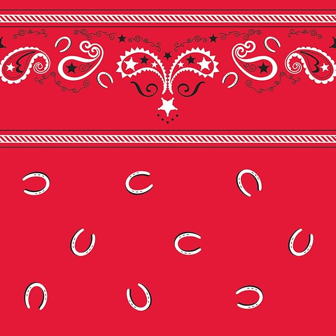 Beistle Red Bandana Tablecover, 54” x 108” – Plastic Table Cloth, Farm Theme Tablecloth, Cowboy Theme Party Decorations, Western Decorations, Bandana Tablecloth, Rectangular Tablecloth (Pack of 3)